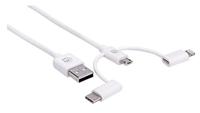 Manhattan 353434 3-in-1 oplaadkabel: Lightning/Micro USB/USB Type C USB Type C USB Type A stekker naar Lightning, USB Micro-B en USB Type C stekker 1 m wit - thumbnail