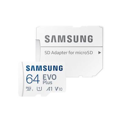 Samsung EVO Plus microSD-kaart Retail 64 GB UHS-I, v30 Video Speed Class, A2 Application Performance Class Incl. SD-adapter Samsung EVO Plus microSD-kaart Retail 64 GB UHS-I, v30 Video Speed Class, A2 Application Performance Class Incl. SD-adapter