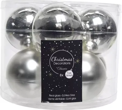 Kerstballen Glas Ø7cm Zilver 8st
