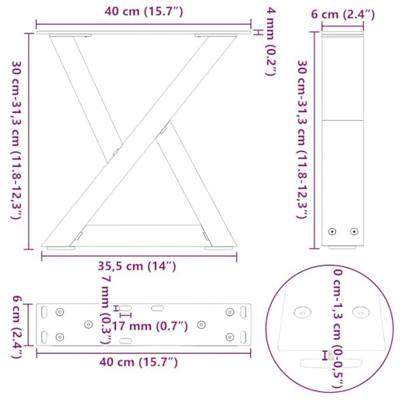 Salontafelpoten 2 st 40x(30-31,3) cm staal antraciet