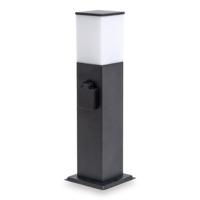 Rustic S Buitenstopcontactpaal 42cm - LED sokkellamp met buitenstopcontact - 2 stopcontacten - IP44 waterdicht - E27 fitting - Zwart - Tuinlantaarn - thumbnail