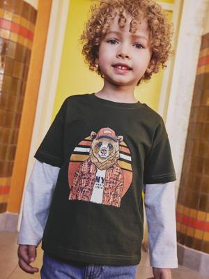 Jongensshirt met dubbele mouwen kaki