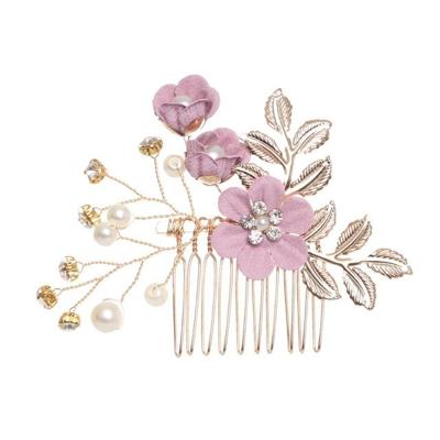 Mode bloem haar kammen hoofdtooi Prom Bridal Wedding haaraccessoires bladgoud haar juwelen haar pins (paars haar kam)