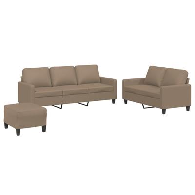 3-delige Loungeset met kussens kunstleer cappuccino - thumbnail
