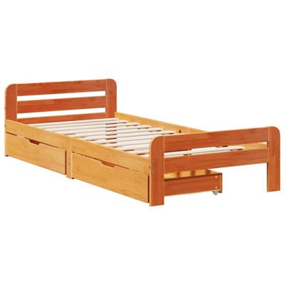 Bedframe zonder matras massief grenenhout wasbruin 75x190 cm