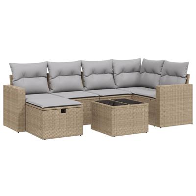 6-delige Loungeset met kussens poly rattan gemengd beige