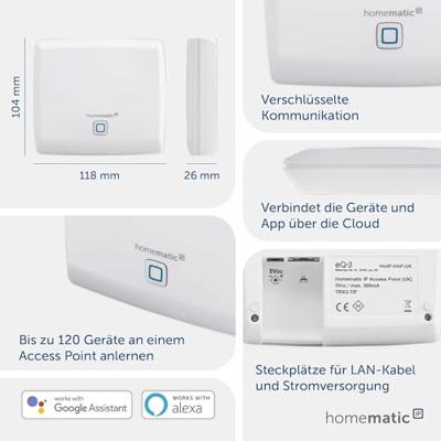 Homematic IP Access Point, hub voor Homematic IP smart home systeem, bestuurbaar via Homematic IP app, werkt met Alexa en Google Home, 140887A0