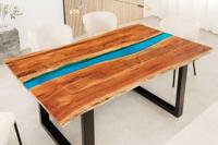 Massieve eettafel LIQUID 160cm bruin acaciahout boomrand zwart ijzer blauw - 45831 - thumbnail