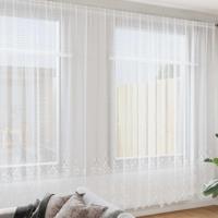 VidaXL Kantgordijn met gordijnen bloemen wit 260 x 600 cm polyester - thumbnail