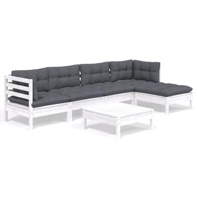 6-delige Loungeset met kussens grenenhout wit
