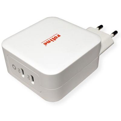 ROLINE USB Oplader met Eurostekker, 2 poorten (2x Type-C PD), GaN, 100W
