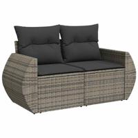 10-delige Loungeset met kussens poly rattan grijs - thumbnail