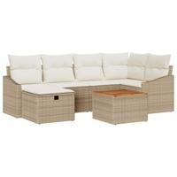 Tuinbankenset met kussen met opslag 7 pcs Beige Poly riet - thumbnail
