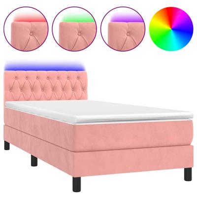 Boxspring met matras en LED fluweel roze 100x200 cm