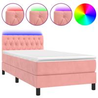 Boxspring met matras en LED fluweel roze 100x200 cm - thumbnail