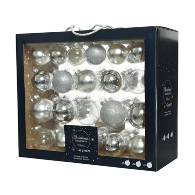 Kerstballen Glas Mix Zilver 42st