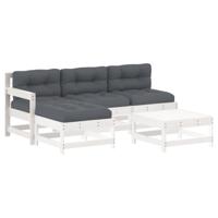 5-delige Loungeset met kussens massief hout wit - thumbnail