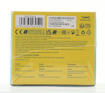 TP-LINK AC750 WI-FI RANGE EXTENDER Wit 10, 100 Mbit/s