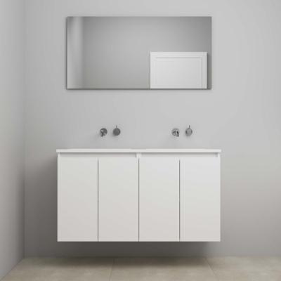 On-Line Badkamermeubelset - 120 cm - Voorgemonteerd - Greeploos 4 Deuren - Acryl Wastafel - Kraangat naar Keuze - Spiegel - Hoogglans Wit