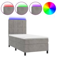 Boxspring met matras en LED fluweel lichtgrijs 90x190 cm - thumbnail