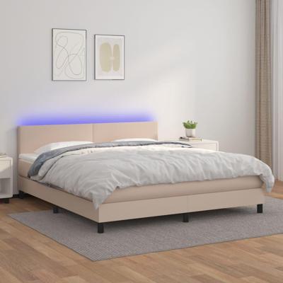 Boxspring met matras en LED kunstleer cappuccinokleur 180x200cm - thumbnail