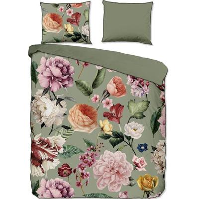 Descanso Dekbedovertrek "bloemen" - Groen - (140x200/220 cm) - Biologisch Katoen satijn