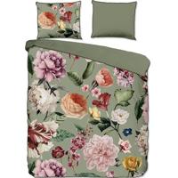 Descanso Dekbedovertrek "bloemen" - Groen - (140x200/220 cm) - Biologisch Katoen satijn - thumbnail