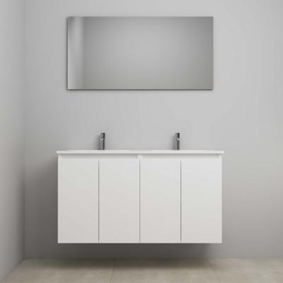 On-Line Badkamermeubelset - 120 cm - Bouwpakket - Greeploos 2 Deuren - Porseleinen Wastafel - 2 Kraangaten - Spiegel - Hoogglans Wit