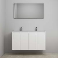 On-Line Badkamermeubelset - 120 cm - Bouwpakket - Greeploos 2 Deuren - Porseleinen Wastafel - 2 Kraangaten - Spiegel - Hoogglans Wit - thumbnail