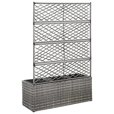 Latwerkplantenbak verhoogd met potten 83x30x130 cm rattan grijs Latwerkplantenbak verhoogd met potten 83x30x130 cm rattan grijs