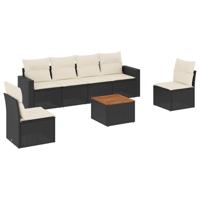 7-delige Loungeset met kussens poly rattan zwart - thumbnail
