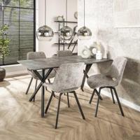 Eettafel 'Lakia' 160 x 90cm, 3D-betonlook, kleur grijs - thumbnail