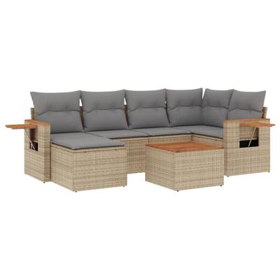 6-delige Loungeset met kussens poly rattan beige