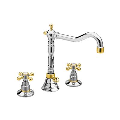 Wastafelmengkraan Retro 3-gats Sapho Antea 2-knop Uitloop Gebogen 17.5 cm Chroom / Goud (incl. waste) Wastafelmengkraan Retro 3-gats Sapho Antea 2-knop Uitloop Gebogen 17.5 cm Chroom / Goud (incl. waste)