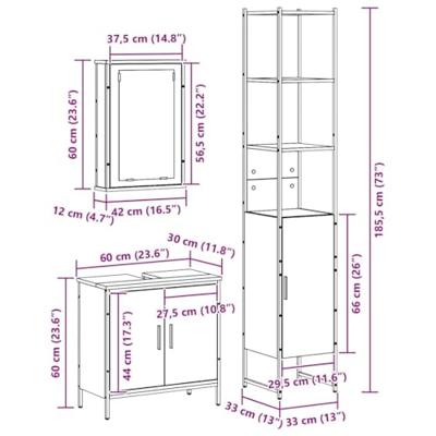 3-delige badkamermeubelset oude hout