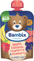 Bambix Bio Knijpzakje Appel, Banaan, Framboos en Blauwe Bes 6+ - thumbnail
