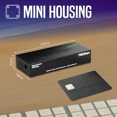 TRENDnet 8-poorts onbeheerde gigabit-schakelaar, TEG-S80G, Desktop Ethernet metalen schakelaar, Ethernet-splitter, ventilatorloos, 16 Gbps schakelcapaciteit, Plug & Play, levenslange bescherming,