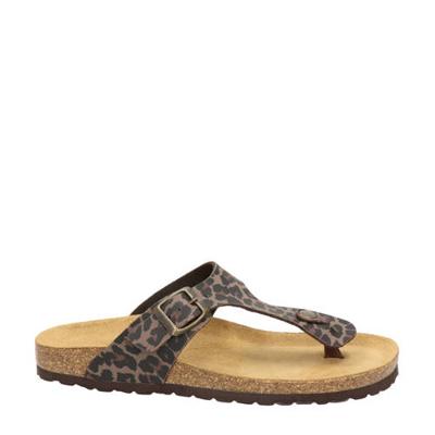 Nelson teenslippers met panterprint bruin Nelson teenslippers met panterprint bruin