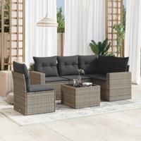 6-delige Loungeset met kussens poly rattan grijs - thumbnail