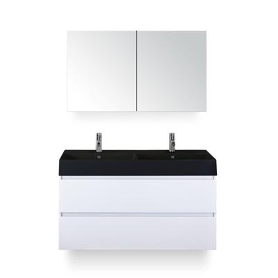 Maxx XL Badmeubelset 120 cm - Wit Hoogglans - Wastafel Kube Dubbel Zw 2 kraangaten - met Spiegelkast