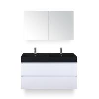 Maxx XL Badmeubelset 120 cm - Wit Hoogglans - Wastafel Kube Dubbel Zw 2 kraangaten - met Spiegelkast - thumbnail