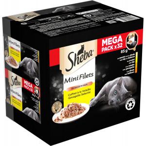 Sheba Mini Filets Gevogelte Selectie in saus natvoer kat (kuipjes, megapack) 2 verpakkingen (64 x 85 g)