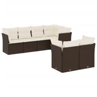 7-delige Loungeset met kussens poly rattan bruin - thumbnail