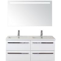 Seville Badmeubelset 120 cm - 4 Laden Wit Hoogglans - Wastafel Djazz Dubbel met Sence Spiegel - thumbnail