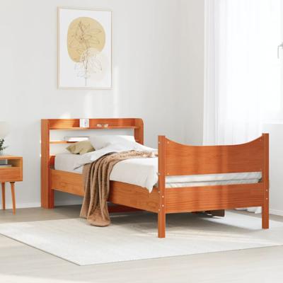 Bedframe met hoofdbord massief grenenhout wasbruin 75x190 cm