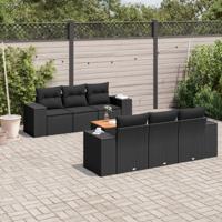 7-delige Loungeset met kussens poly rattan zwart - thumbnail