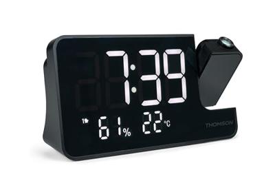 THOMSON Wekkerradio met CP100T-projectie, temperatuur- en vochtigheidsweergave, 20 FM-zenders, tijdsaanduiding op batterij