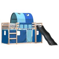 Stapelbed met glijbaan en gordijnen blauw 90x190 cm - thumbnail