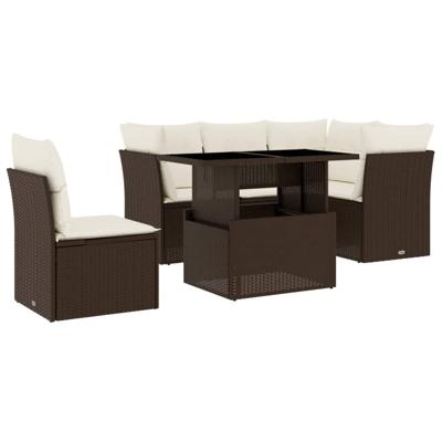 6-delige Loungeset met kussens poly rattan bruin - thumbnail