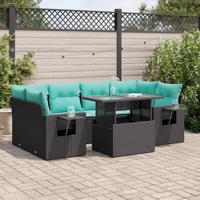 7-delige Loungeset met kussens poly rattan acacia zwart - thumbnail